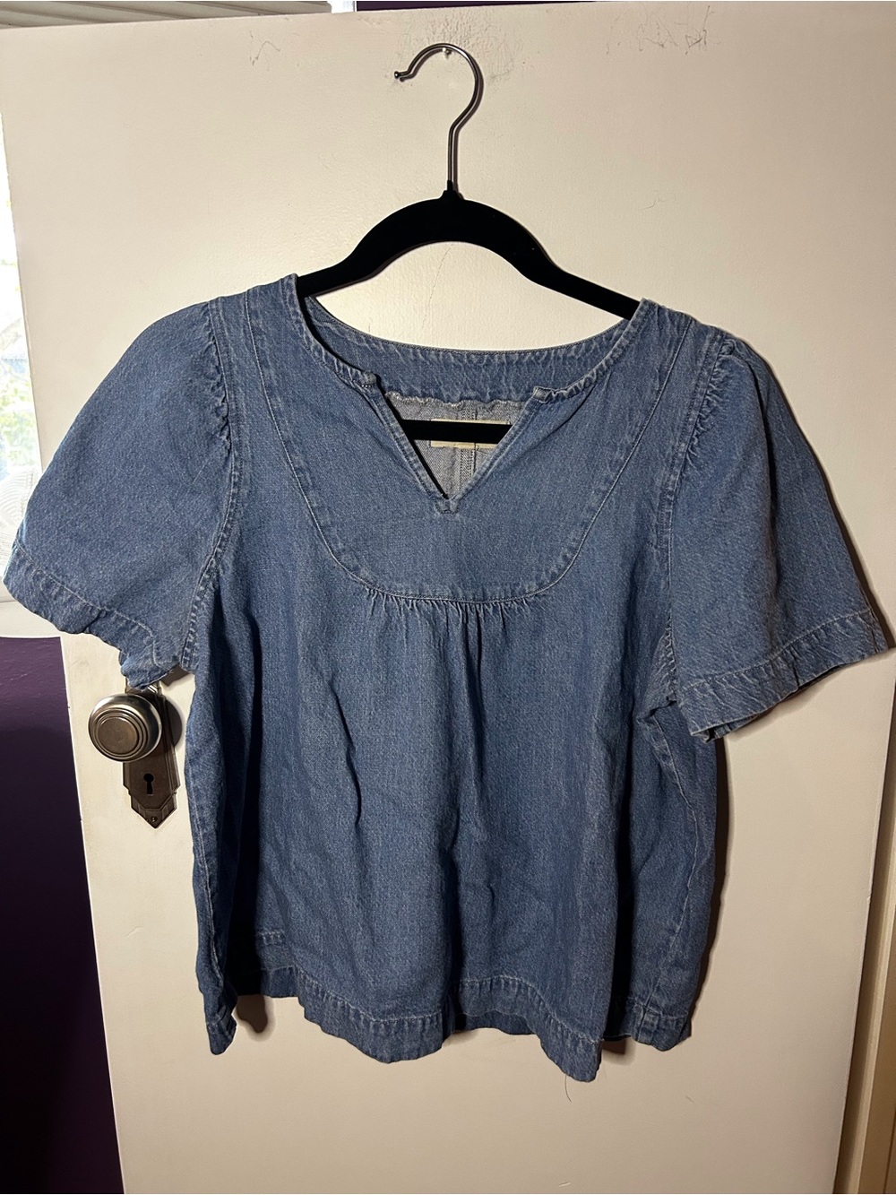 Madewell Blue Denim Short-Sleeve Peasant Top